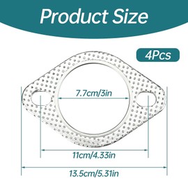 4 PCS Exhaust Gasket, 3 Inch Exhaust Manifold Car Exhausts Flange Gasket Exhausted Gaskets Sheet Gaskets Catalyst Converter for Connecting Car Pipe