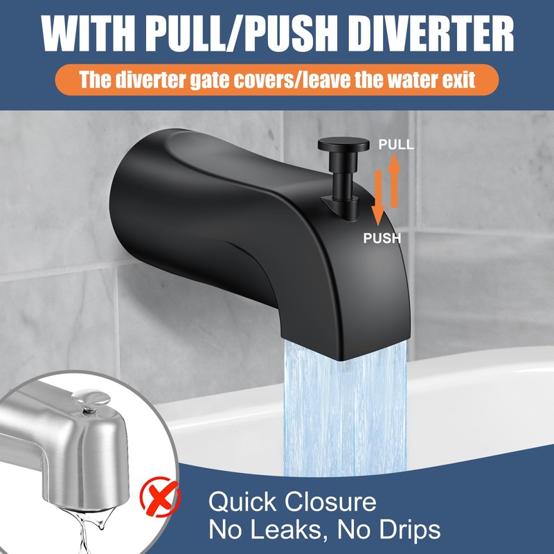 Tub Spout with Pull Down Diverter – Slip-Fit Bathtub Faucet