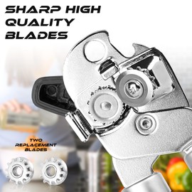 Can Opener Manual, Heavy Duty Stainless Steel Can Opener with Magnet, Smooth Edge with Sharp Blade Tin Opener Kitchen Gadgets Two Replacement Blades