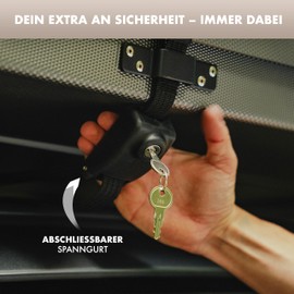 Naturbummler® Lockable Lashing Strap [4 m] - Secure Lashing Strap with Integrated Steel Cable, Lock & Key - Robust Mounting Strap for Roof Box, Roof Tent, Motorcycle & Bicycle (Black)