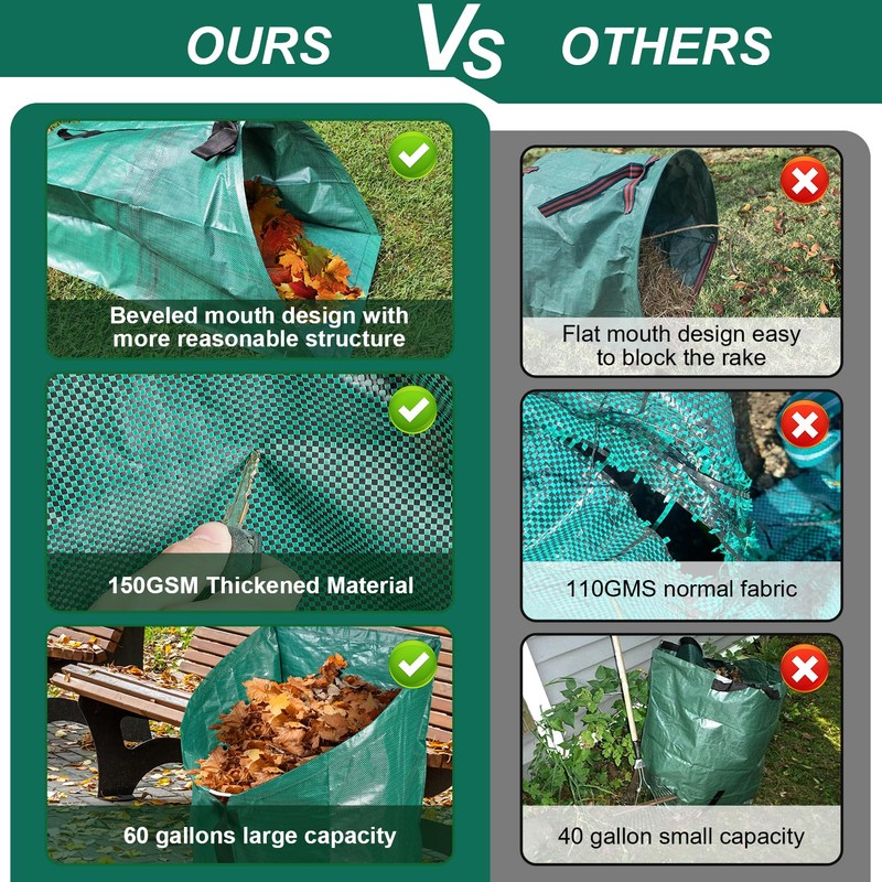 60 Gallon Leaf Collector,Collapsible Lawn & Leaf Bag,Heavy Leaves Pick