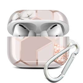 JAHOLAN AirPods Pro Case Bling Glitter Sparkle Marble Design Cute Accessories Protective TPU Cover Case Portable Shockproof Girls Women Men with Keychain for Airpods Pro Charging Case - Rose Gold