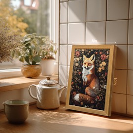 LLEEMPI William Morris Wall Art, Vintage Botanical Floral Wall Decor, Fox Flower Canvas Painting, Abstract Nature Botanical Aesthetic Picture for Living Room Bedroom Hallway Wood Framed 8x10 inch