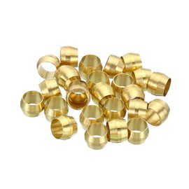 YOKIVE 25 Pcs Brass Ferrule Fittings, Compression Sleeves Ferrule Ring Assortment Kits, Great for Air Water Tubes (Brass Tone, 1/4-Inch Hole ID)