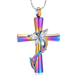 QGJNSGC Cross Urn Necklace for Ashes Butterfly Cremation Jewelry Ashes Pendant for Human Women Girl Pets Memorial Ash Jewelry