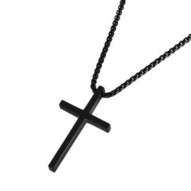Edforce Stainless Steel Men's Plain Silver Gold Black Cross Pendant 24" inches Box Chain Necklace (Black)
