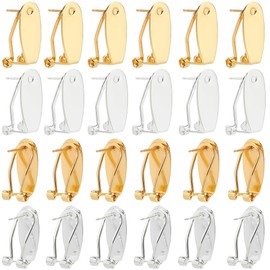 SOFPLATE 1 Box 32Pcs Clip Earring Posts French Clip Earring Backs Small Gold Fingernail Brass Blank Tray Silver Hoop Base Studs Earring Converter Findings for Jewelry Making Earring Supplies DIY Craft