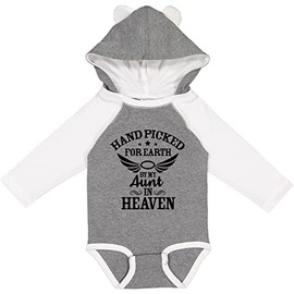 inktastic Handpicked for Earth By My Aunt in Heaven with Angel Wings Long Sleeve Creeper Newborn Granite & White W Ears 3726b