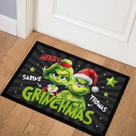 MoonWorks® Merry Grinchmas Christmas Doormat, Customisable, Customisable, Customisable, Merry Grinchmas, Christmas Decoration, Non-Slip & Washable, Black, 60 x 40 cm