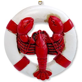 Lobster Life Ring Christmas Tree Ornament - Beach Coastal Nautical Theme Decoration