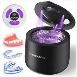 Ultrasonic Cleaning Device Tooth Splint with UV Sterilisation, 45 kHz High Frequency, 4 Modes UV Tooth Splint Cleaning, 200 ml, Dental Cleaning Container, Retainers, Aligners etc. (Black)