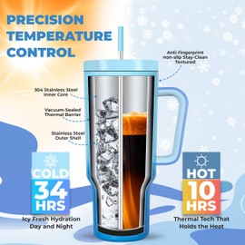 40oz Stainless Steel Tumbler with Handle & Leak-Proof Lid | Insulated coffee tumbler’s | Keeps Cold 34H/Hot 10H | insulated tumblers with Straw | Cupholder Friendly | Mom birthday gifts (Sky)