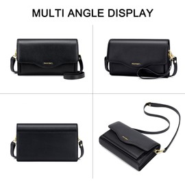 RONSIN Flap Saddle Bag for Women Saddle Purse Adjustable Strap Crossbody Wallet Purse with RFID Card （Black