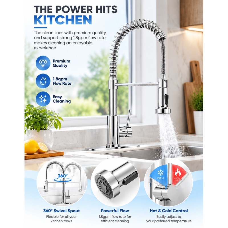 Kitchen Faucet for Everyday Sink Use – 360° Swivel Spout