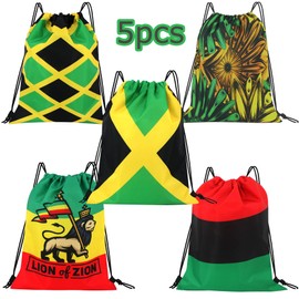 VOARYISA Man and Women Drawstring Backpack Waterproof Gym Sports Trave String Bag Cheer Bag Jamaican Afro Rasta Lion, 5pcs, One Size