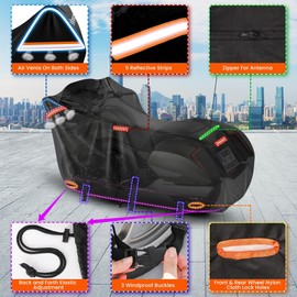 Touring Motorcycle Cover with Side+Top Box,420D Waterproof Motorbike Cover fit for Gold Wing,Road Master,Ultra Limited,Road Glide Limited,Outdoor Protection(118" x 44" x 56" Black & Orange)