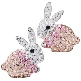 YACQ Women's 925 Sterling Silver Crystal Bunny Stud Earrings - 3/5 X 3/5 Inch - Ultra Light - Easter Costume Jewelry Accessories Gifts for Women (Pink)