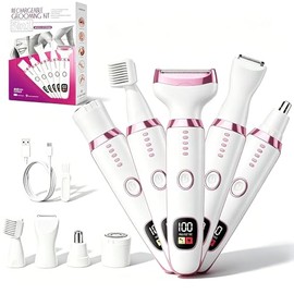 RUIM Kit de afeitadora eléctrica 5 en 1 para mujer, para piernas, axilas, línea de bikini, cara y cuerpo, maquinilla de afeitar inalámbrica sin dolor,