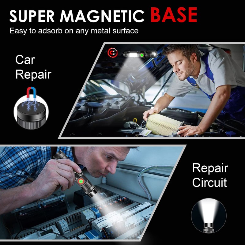 Small Flashlight Rechargeable, Magnetic LED Flashlight, 1000 Lumens Super Bright