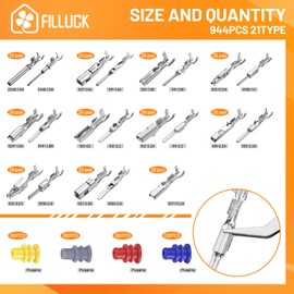 Filluck 944Pcs Pin Connector Kit,Car Electrical Wire Connectors Terminal Pins,21Type Non-Insulated Plug 1/1.5/1.8/2.2/2.8/3.5mm,Removal Male Female Crimp Pins,Large Quantity&Easy Store
