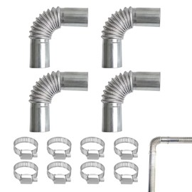 Stainless Steel Exhaust Pipe Angle Connector Set 25 mm, 4 Pieces Auxiliary Heater Accessories with 90 Degree Bend, Exhaust Pipe Angle for Car Heating, Includes 8 Stainless Steel Hose Clamps for Secure
