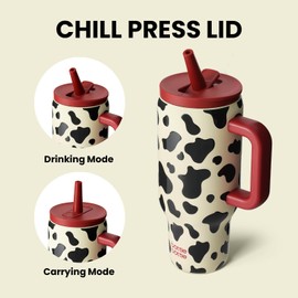 BOTTLE BOTTLE 30 oz Tumbler with Lid and Straw, Stainless Steel Travel Mug, Tumbler with handle, Water Bottle with straw for College Office, Gifts for Women Him Her (Cow)