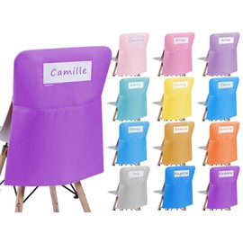 Chapou 12 Pcs 17.3 x 20" Chair Pockets with Name Tag Slot Chair Storage Pocket Seat Back Classroom Pouches Canvas Organizer for Teacher Student School Office (Candy Color,Classic)