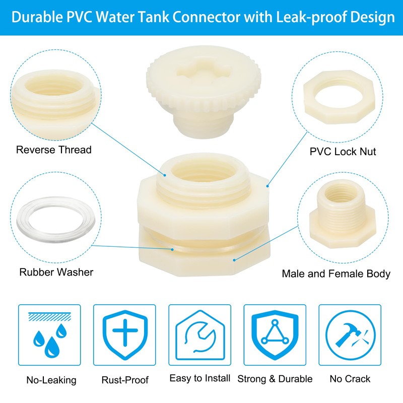PATIKIL ABS Bulkhead Fitting G 1/2, 2 Pcs Double Threaded