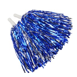 Hooshing 12PCS Pom Poms Cheerleading Blue and Silver Fluffy Metallic Pompoms with Baton Handle for Dancing Team Sports Party Cheerleading Squads