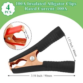 4Pcs 100A Insulated Alligator Clips Durable Heavy Duty Alligator Clip Clamps Crocodile Clip Clamps Black & Red Boot Metal Spring Loaded Truck Car Battery Electric Test Clips Clamp