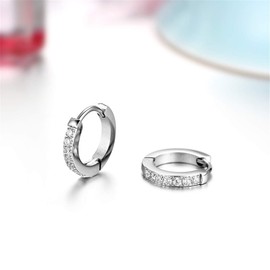 JewelryWe Creole Earrings, Jewellery, Stainless Steel Cubic Zirconia, Hinged Hoop Huggie Earrings for Men and Women, 13 mm, Black Gold, Rose Gold, Silver (customisable), Stainless Steel, silver