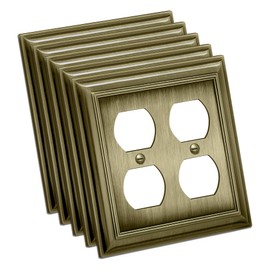 [5 Pack] BESTTEN Antique Brass Zinc Alloy 2 Gang Duplex Wall Plate, Grand Collection Decorative Metal Receptacle Outlet Light Switch Cover Plate for Electrical Outlets