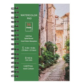 Prudiut 36 Sheets Watercolor Paper Pads 5.5x8.5”, 140 lb/300 GSM Cold Press Water Color Paper, Spiral Bound Watercolor Sketchbook for Watercolors, Art Painting, Journal