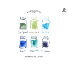 Octopus Write and Draw Ink Set RIVER, Waterproof Ink for Writing and Drawing, Calligraphy Ink, Drawing Ink for Fountain Pens, 6 x 50 ml