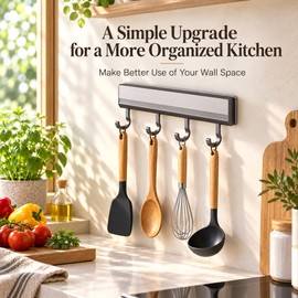 Wall Mounted Kitchen Hook Rack for Utensil Storage – Space-Saving Aluminum Organizer for Kitchen and Bathroom