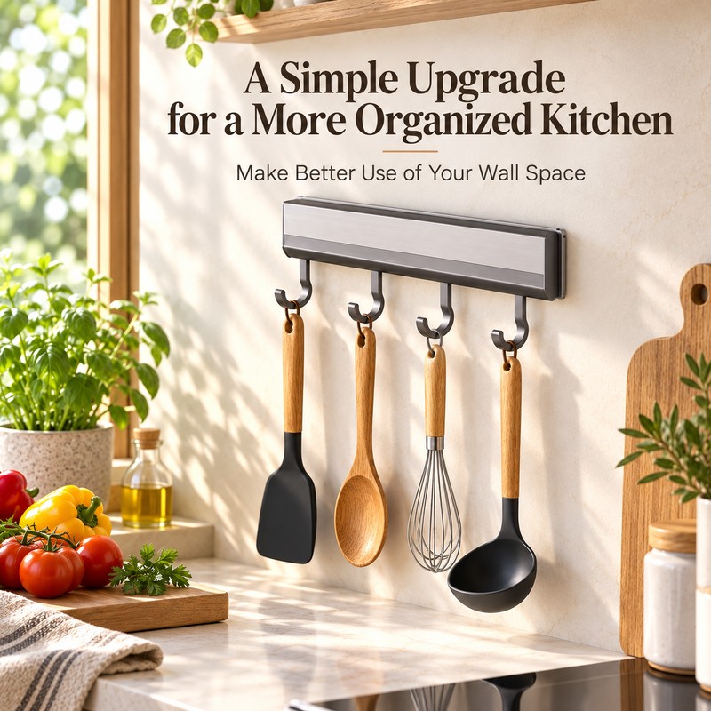 Wall Mounted Kitchen Hook Rack for Utensil Storage – Space-Saving