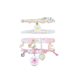 ZYLLGLOW 4 PCS Kawaii Crystal Pearl Bracelet Set - Cute Anime Elastic Beaded Bracelets for Girls and Women. Adjustable Charm Bracelets Perfect Birthady Gift for Friends and Teens.