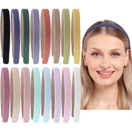 WJYX BOWS 16pcs/set Plain Headband Children Soft Headbands Anti-slip Ribbon Striped Hair Bands DIY Craft Hair Accessories for Women Daily Styling