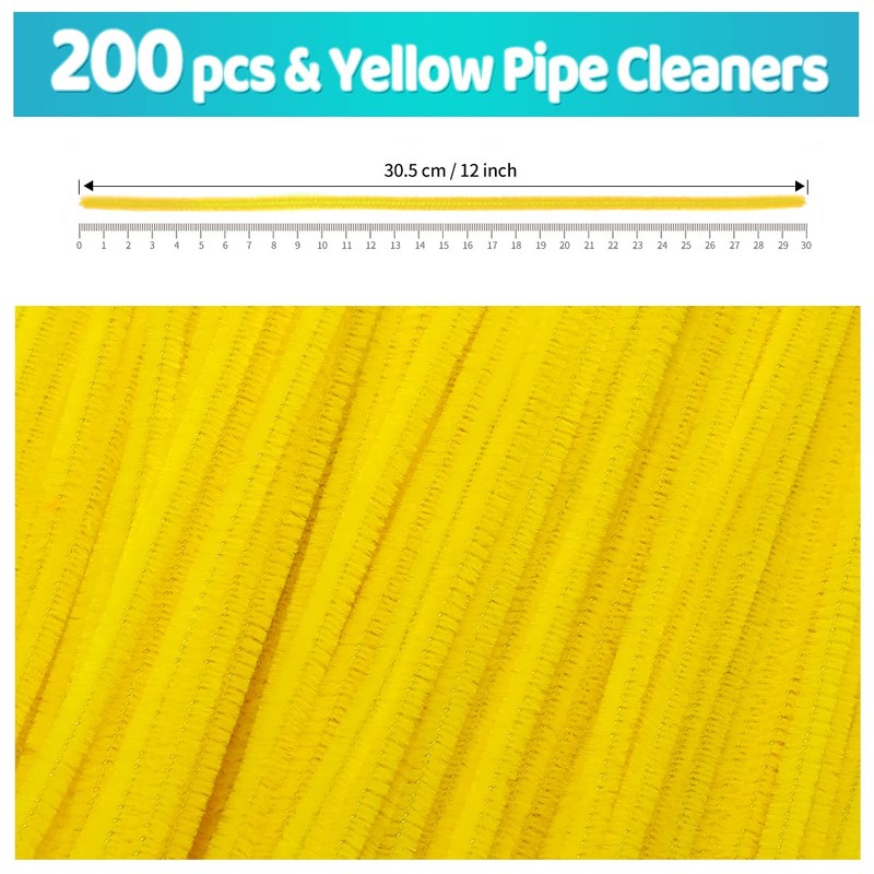 Iooleem 200pcs Yellow Pipe Cleaners, Chenille Stems, Pipe Cleaners for