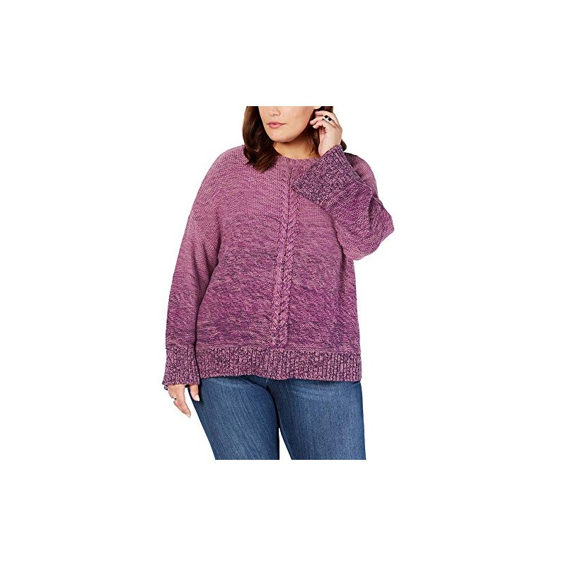 Style & Co. Womens Marl Braid Pullover Sweater, Purple, 3X