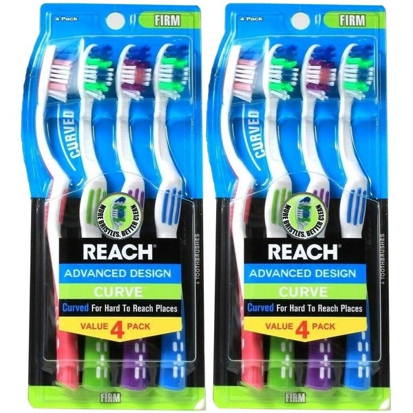 Reach Advanced Design Curve Firme, 4 unidades (Paquete de 2) Total 8 cepillos de dientes, los colores pueden variar