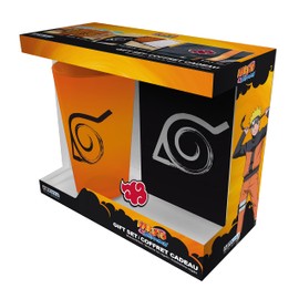 ABYstyle Naruto Shippuden Konoha Set de Regalo Incluye Un Vaso XXL de 400 ml Un Pin de Metal y Una Libreta con 160 paginas Anime Manga Perfecto Regalo para Fans