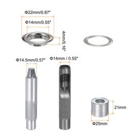 QUARKZMAN 100 Pieces Eyelet Tool Set 14 mm Copper Eyelet Set with Hole Hollow Punch Tool, Eyelet Tools for Clothes, Leather, Fabric Belt, Silver