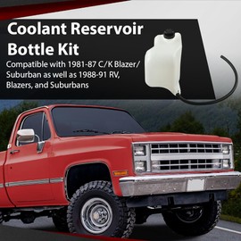 CROSSDESIGN Coolant Bottle & Cap w/Hardware & Hose Compatible with GM Full Size Trucks, 1981-1987 C/K Series & 1988-1991 RV Pickups, Full Size Blazer & Suburban