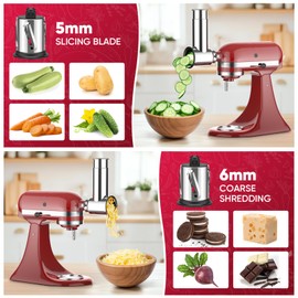 Stainless Steel Slicer Shredder Attachment for KitchenAid Stand Mixer, Salad Machine with Vegetable Slicer, Salad Maker, Grinding Powder, Cheese Grater by Cofun