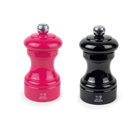 Peugeot Bistro Pepper and Salt Mill Set, 4in - Essential Kitchen Tools with Adjustable Grinding Precision, Beechwood Mills - Enhance Flavors in Everyday Cooking (Pink/Black)