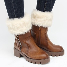 Womens Fur Trim Boot Cuff Top Cover Leg Warmers Ivory
