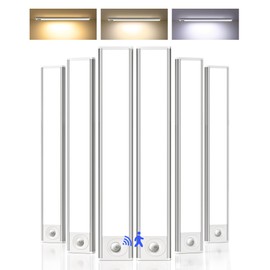 Under Cabinet Lighting, 12inch Rechargeable Motion Sensor Light Indoor, 1800mAh Battery Operated Closet Lights, with Dimmable & 3 Color Temps, Wireless Under Counter Lights for Kitchen,Stairs(6Pack) ﻿
