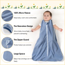 PHF 3 Pack Soft Micro-Fleece Baby Sleep Sack, 6-12 Months Warm Baby Wearable Blanket, 2-Way Zipper Sleeping Bags, Comfy Toddler Sleeping Sack for Baby Boys, Medium Size, Grey&Blue&Dark Blue