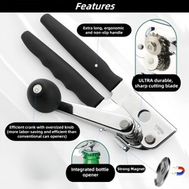 Commercial Can Opener, Hand Crank Can Opener Manual Heavy Duty with Comfortable Extra-Long Handles, Oversized Knob, Large Handheld Can Open Easy for Big Cans